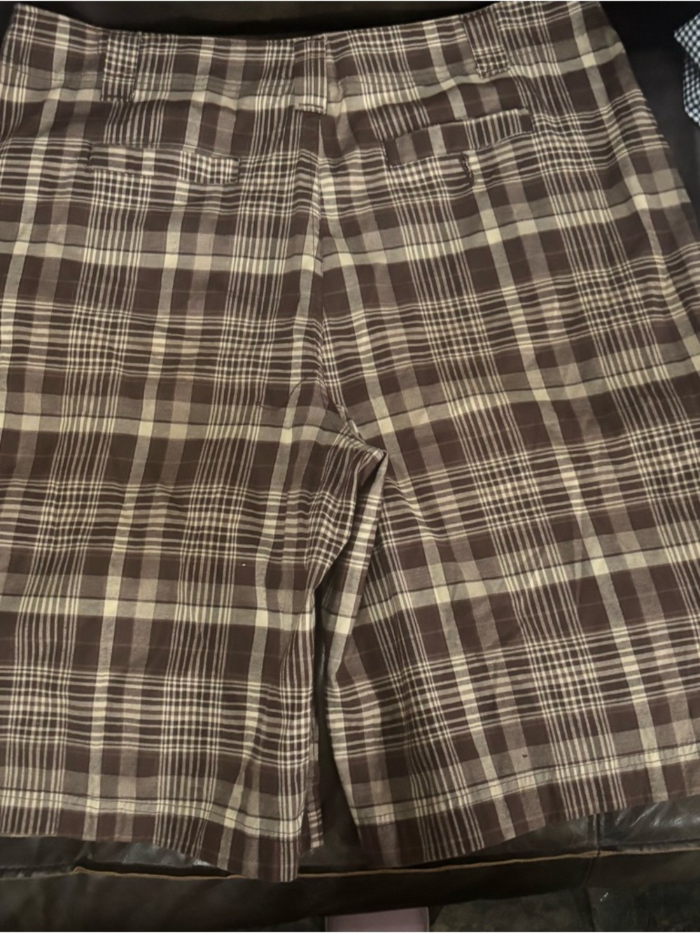 $12/ EACH  Men's Plaid Flat Front Shorts - Brown/Cream